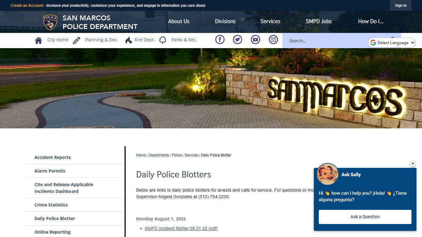 Daily Police Blotters | City of San Marcos, TX