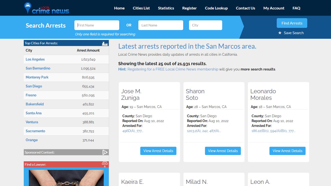 San Marcos California Arrest Records | Local Crime News